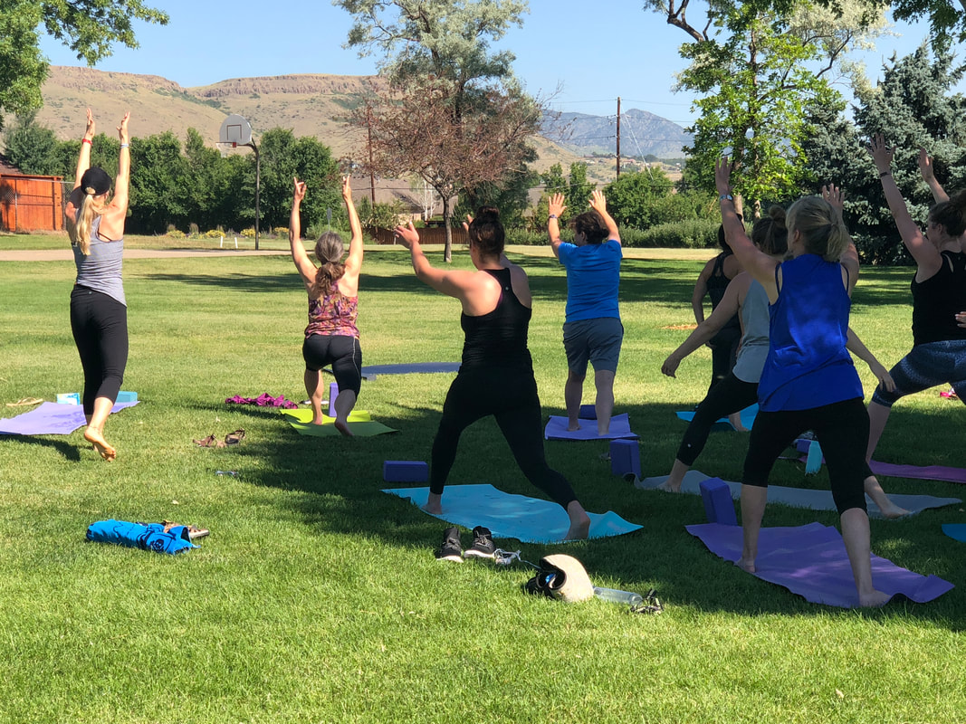 Yoga in the Park with Frog Pose Yoga Boulder Colorado